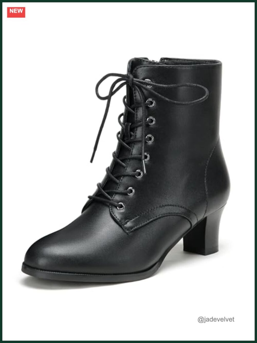 Women's Lace-Up Ankle Boots Mid Block Heel Side Zipper Booties